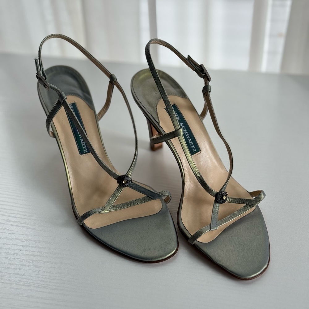 Mark Schwartz Iridescent Green 3.5” Heeled Sandals - New